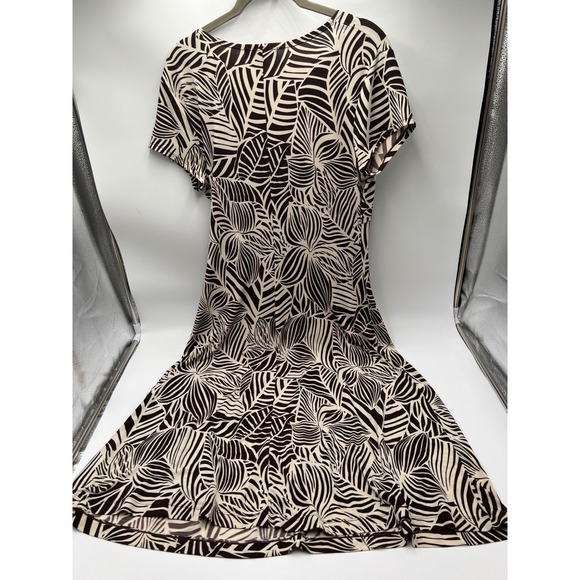 Notations Brown Cream Palm Leaf Twist Front V-Neck Midi Dress MITD0135 Mens M - Picture 4 of 7